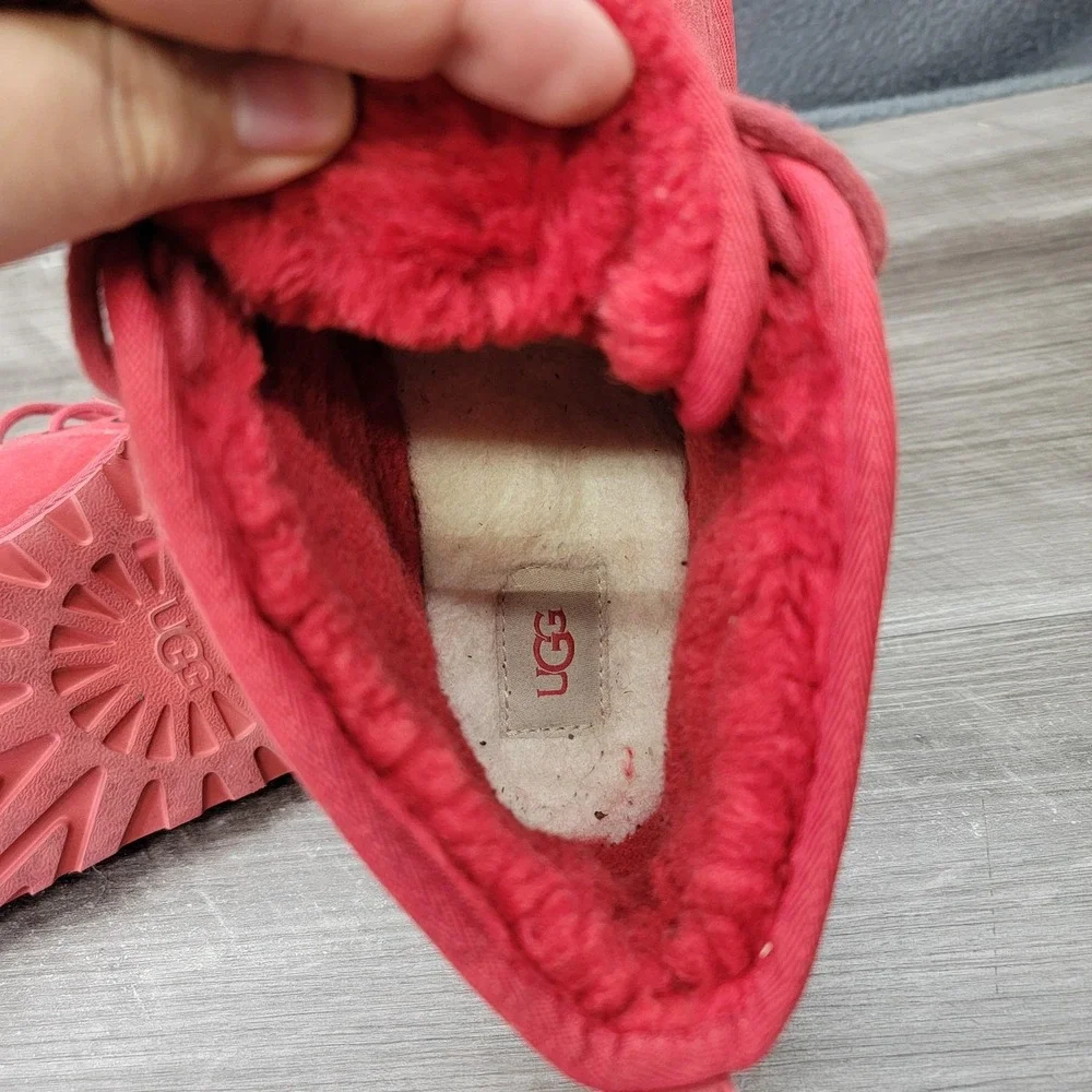 UGG Boots Mens Size 12 Red Suede Chukka Lined Lace Up Winter Casual Outdoor